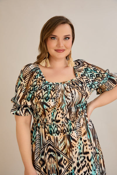 Multifarbe Kleid mit Ethno-Print – Boho-Chic - 10130