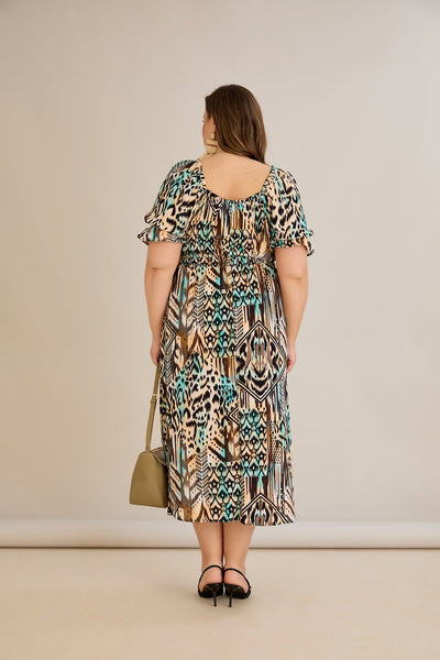 Multifarbe Kleid mit Ethno-Print – Boho-Chic - 10130