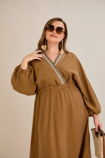 Elegantes Kleid aus Tencel - Kaffee - 10964