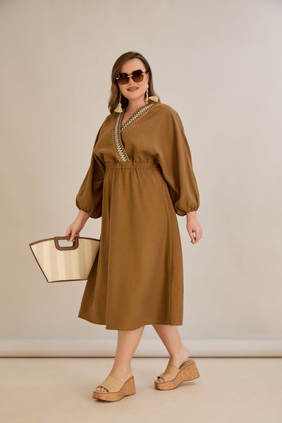 Elegantes Kleid aus Tencel - Kaffee - 10964