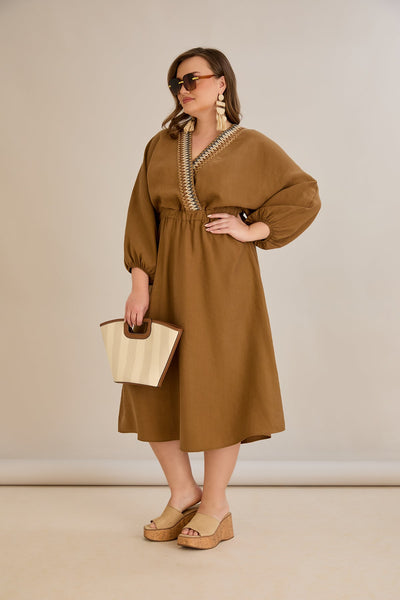 Elegantes Kleid aus Tencel - Kaffee - 10964