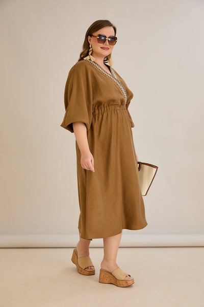 Elegantes Kleid aus Tencel - Kaffee - 10964
