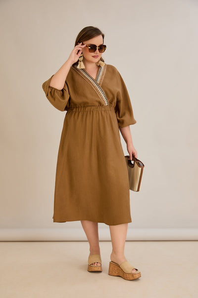 Elegantes Kleid aus Tencel - Kaffee - 10964
