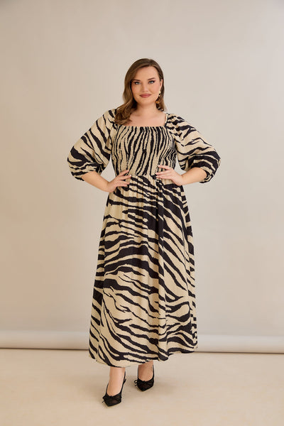 Sommerkleid mit modernem Print und Rücken-Detail - Animal