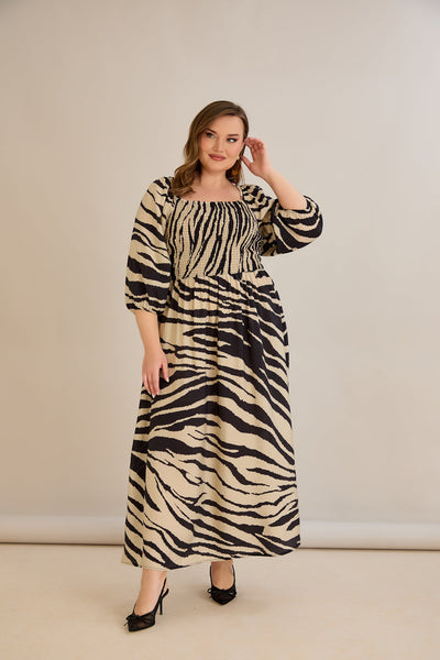 Sommerkleid mit modernem Print und Rücken-Detail - Animal