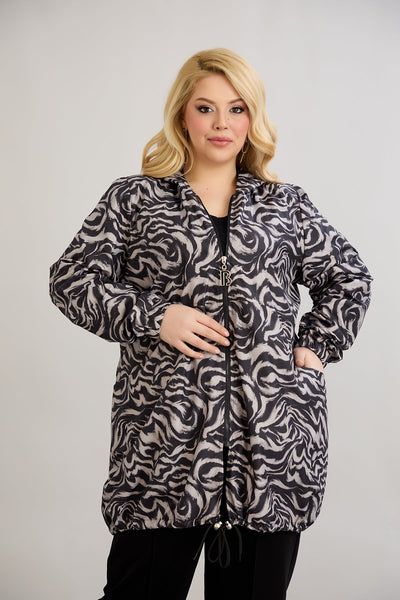Leichte Frühlingsjacke mit Print und Baumwollfutter - Schwarz/Weiß