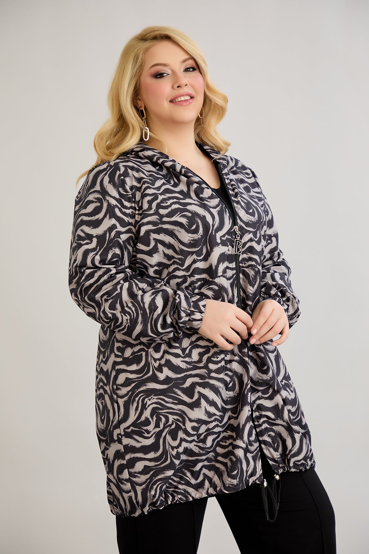 Leichte Frühlingsjacke mit Print und Baumwollfutter - Schwarz/Weiß