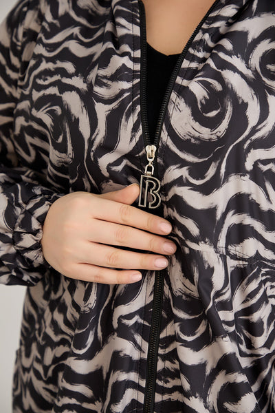 Leichte Frühlingsjacke mit Print und Baumwollfutter - Schwarz/Weiß