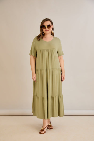 Ecovero-Viskosekleid mit hoher Naht und luftiger Passform - Grün - 10118