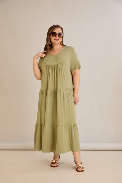 Ecovero-Viskosekleid mit hoher Naht und luftiger Passform - Grün - 10118