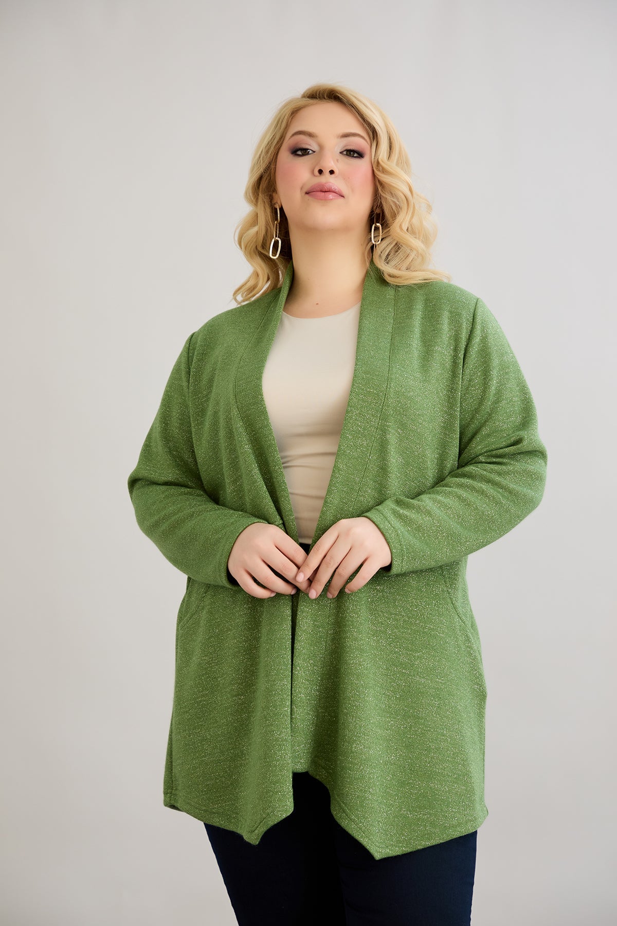 Viskose-Strickjacke mit Lurex - Grün