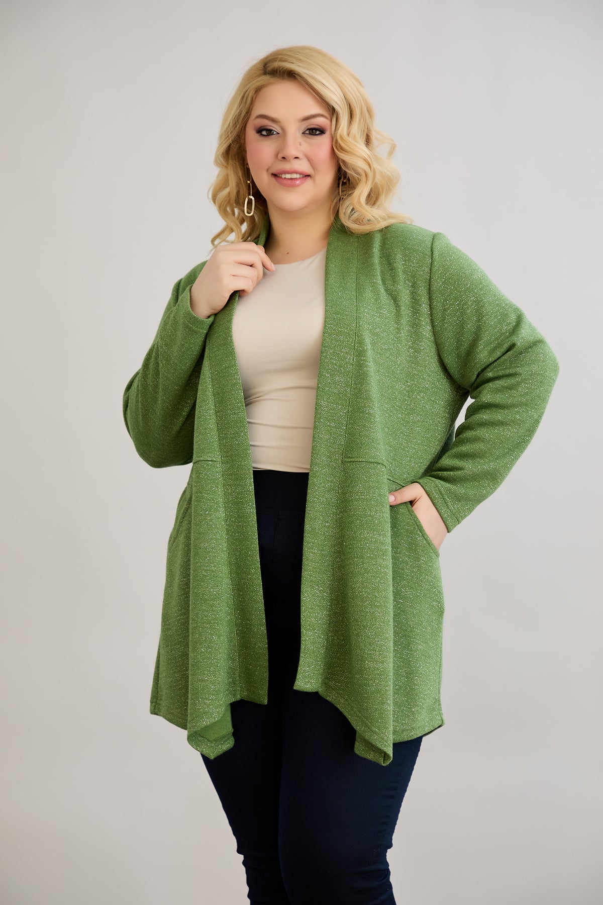 Viskose-Strickjacke mit Lurex - Grün – Grün