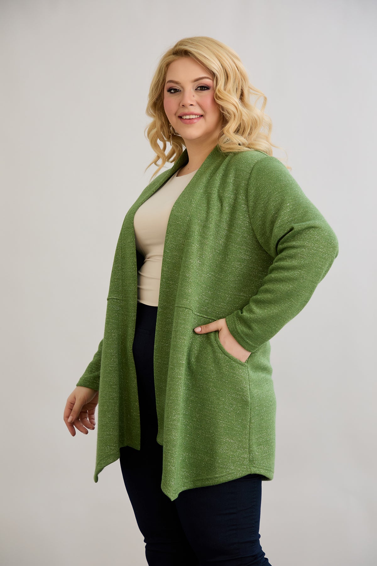 Viskose-Strickjacke mit Lurex - Grün – Grün