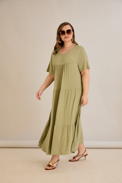 Ecovero-Viskosekleid mit hoher Naht und luftiger Passform - Grün - 10118