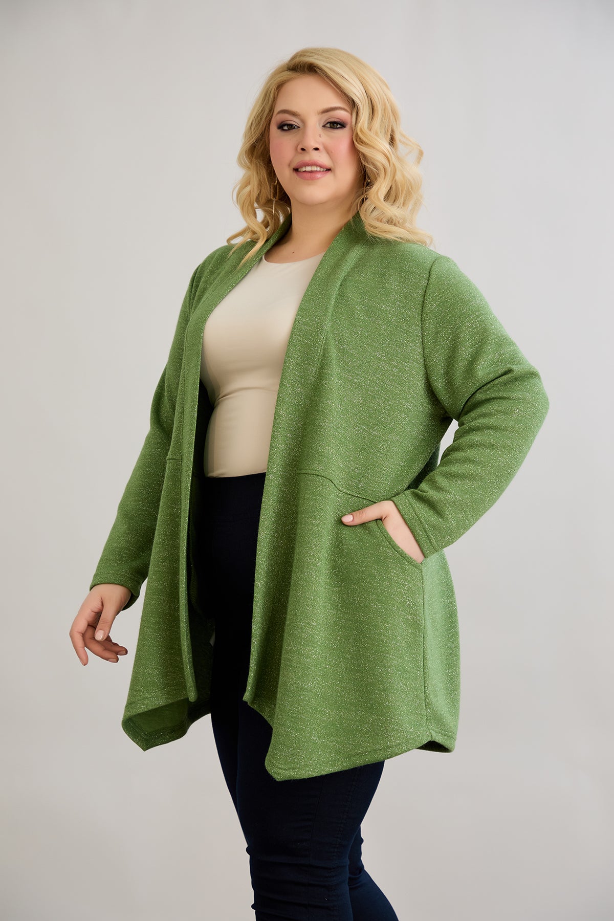 Viskose-Strickjacke mit Lurex - Grün – Grün