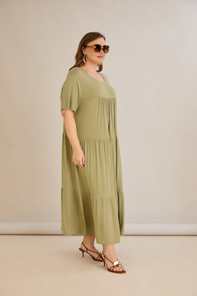 Ecovero-Viskosekleid mit hoher Naht und luftiger Passform - Grün - 10118