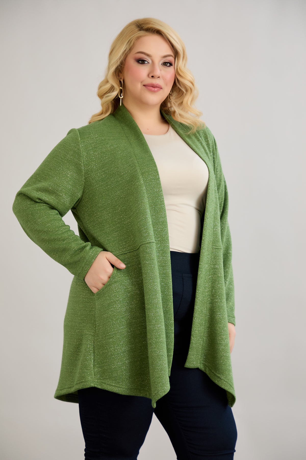 Viskose-Strickjacke mit Lurex - Grün – Grün