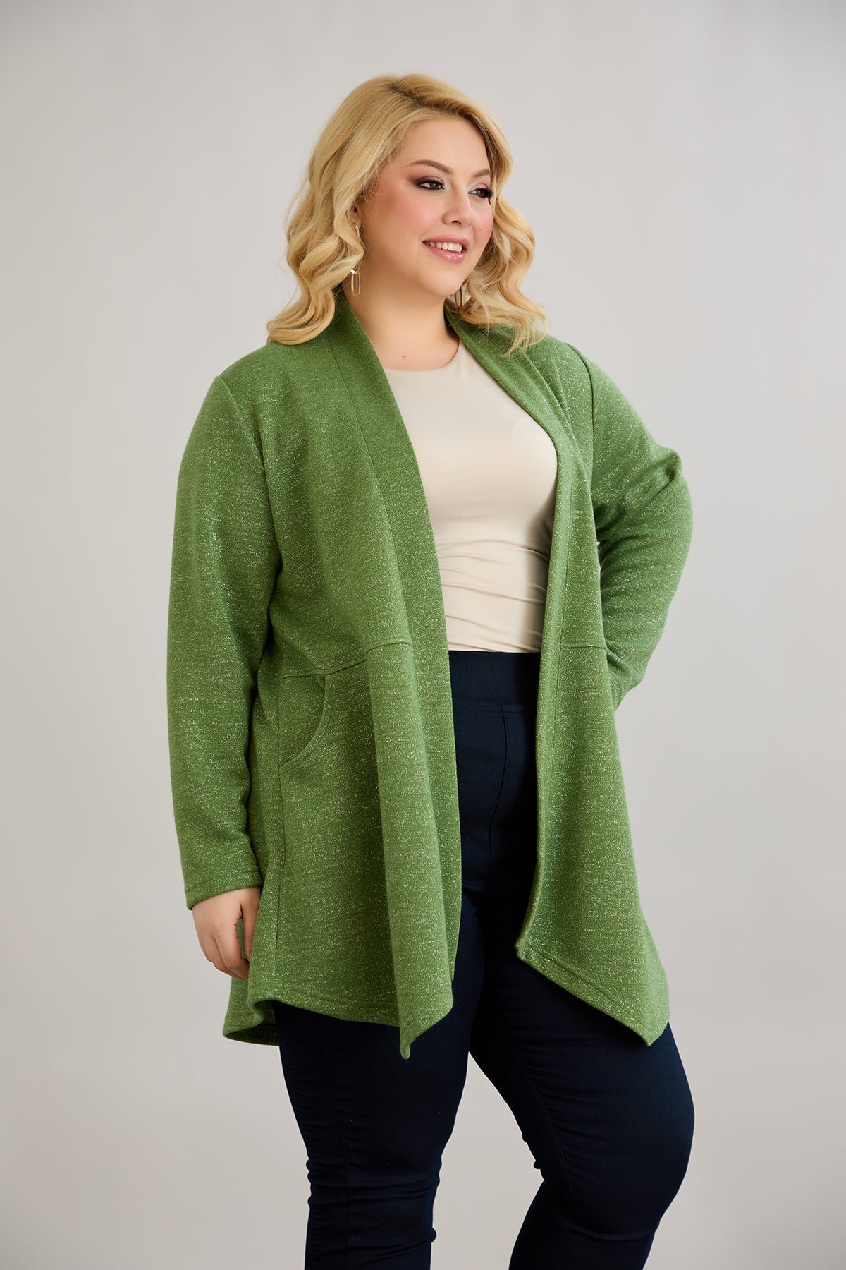 Viskose-Strickjacke mit Lurex - Grün