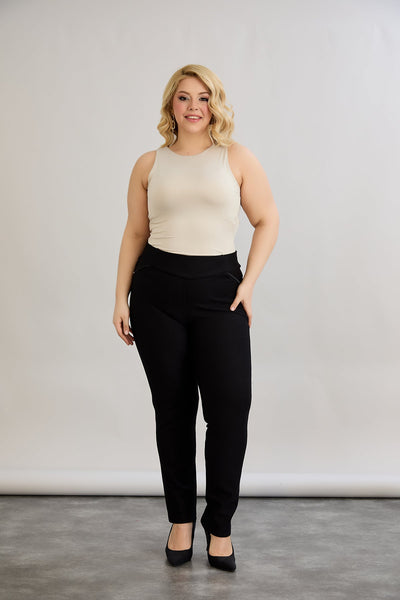 Figurformende und körperbetonende Hose mit seitlichem Satin-Streifen