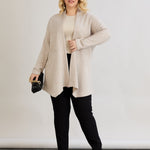 Elegante Strickjacke mit Lurex – offen und mit Taschen - Beige – Beige