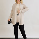 Elegante Strickjacke mit Lurex – offen und mit Taschen - Beige – Beige