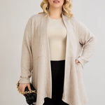 Elegante Strickjacke mit Lurex – offen und mit Taschen - Beige – Beige