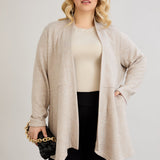 Elegante Strickjacke mit Lurex – offen und mit Taschen - Beige – Beige