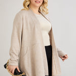 Elegante Strickjacke mit Lurex – offen und mit Taschen - Beige – Beige