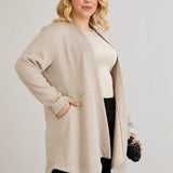 Elegante Strickjacke mit Lurex – offen und mit Taschen - Beige – Beige