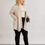 Elegante Strickjacke mit Lurex – offen und mit Taschen - Beige – Beige
