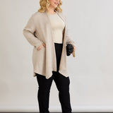 Elegante Strickjacke mit Lurex – offen und mit Taschen - Beige – Beige
