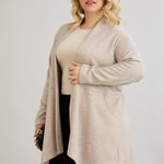 Elegante Strickjacke mit Lurex – offen und mit Taschen - Beige – Beige