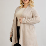 Elegante Strickjacke mit Lurex – offen und mit Taschen - Beige – Beige