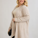 Elegante Strickjacke mit Lurex – offen und mit Taschen - Beige – Beige