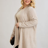 Elegante Strickjacke mit Lurex – offen und mit Taschen - Beige – Beige