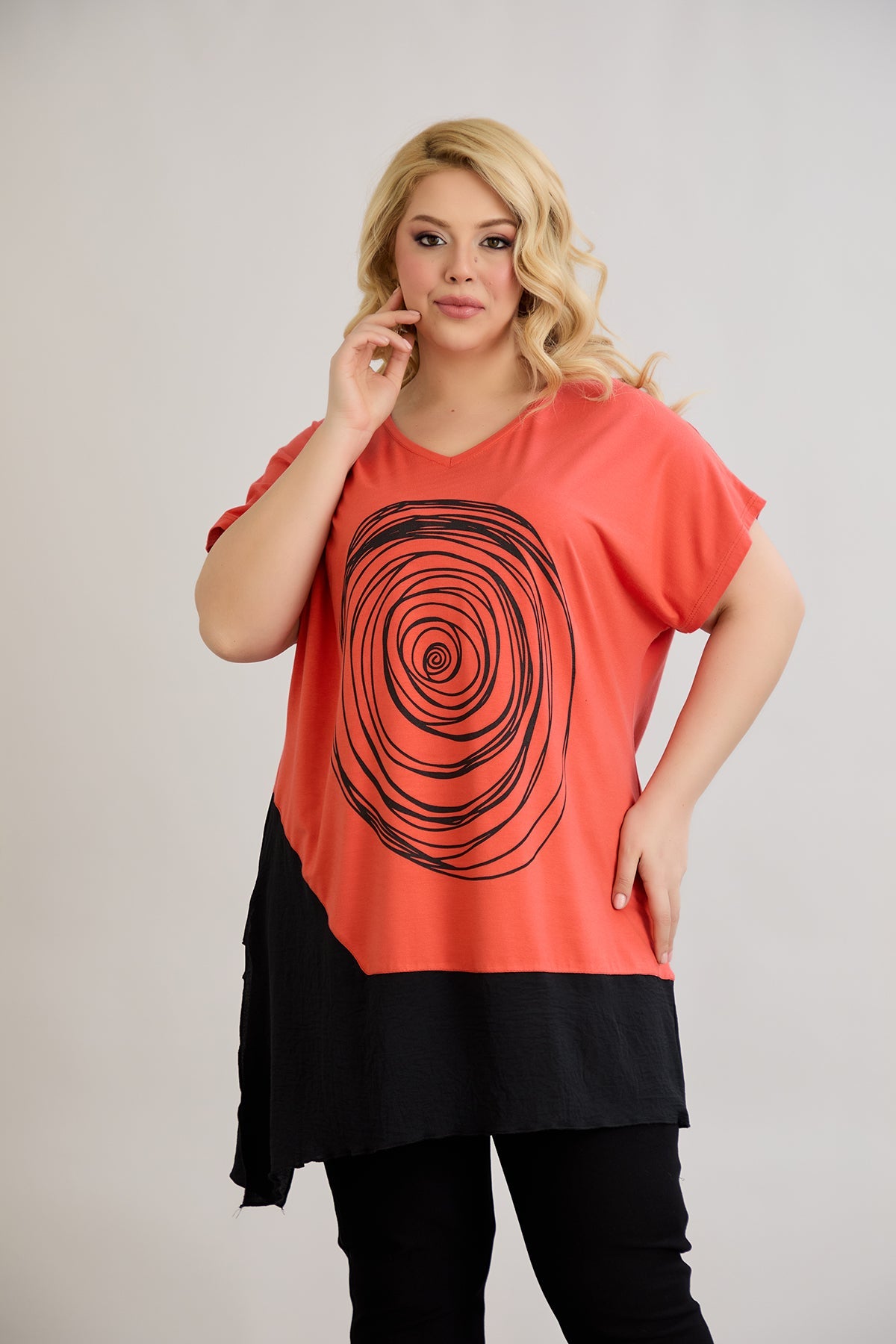 Bedruckte Viskose-Tunika mit V-Ausschnitt