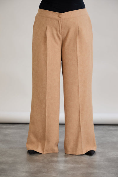 Weite Hose mit elastischem Taillenumfang - Mocca