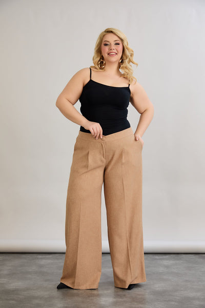 Weite Hose mit elastischem Taillenumfang - Mocca