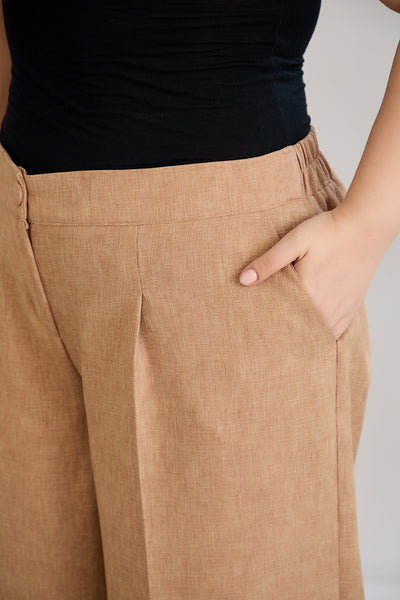 Weite Hose mit elastischem Taillenumfang - Mocca