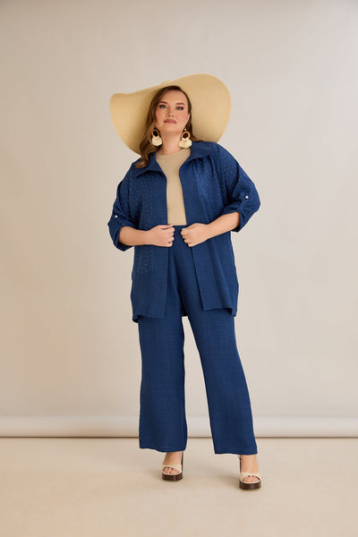 Eleganter Zweiteiler mit Strass-Dekoration - Dunkelblau
