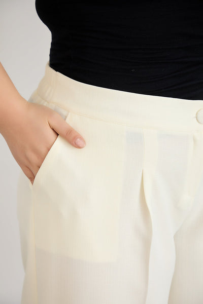 Weite Hose mit elastischem Taillenumfang  - Champagnerfarbe