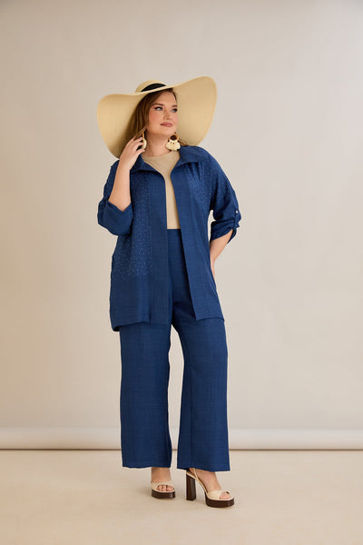 Eleganter Zweiteiler mit Strass-Dekoration - Dunkelblau