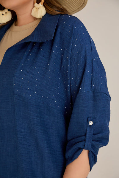 Eleganter Zweiteiler mit Strass-Dekoration - Dunkelblau