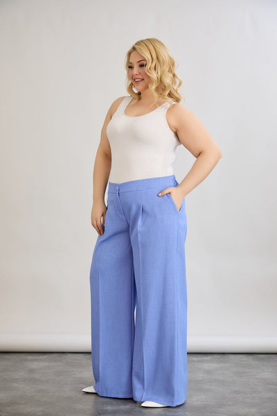 Weite Hose mit elastischem Taillenumfang - Blau