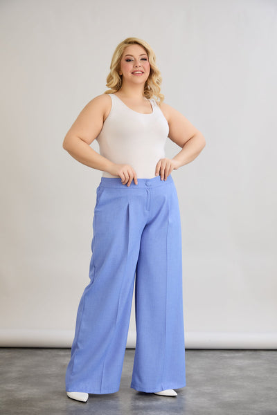 Weite Hose mit elastischem Taillenumfang - Blau