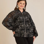 Elegante Jacke mit silbernen Blumenmotiven – Schwarz