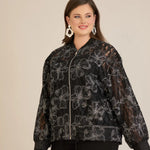Elegante Jacke mit silbernen Blumenmotiven – Schwarz
