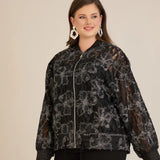 Elegante Jacke mit silbernen Blumenmotiven – Schwarz