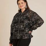Elegante Jacke mit silbernen Blumenmotiven – Schwarz