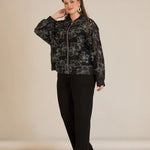 Elegante Jacke mit silbernen Blumenmotiven – Schwarz